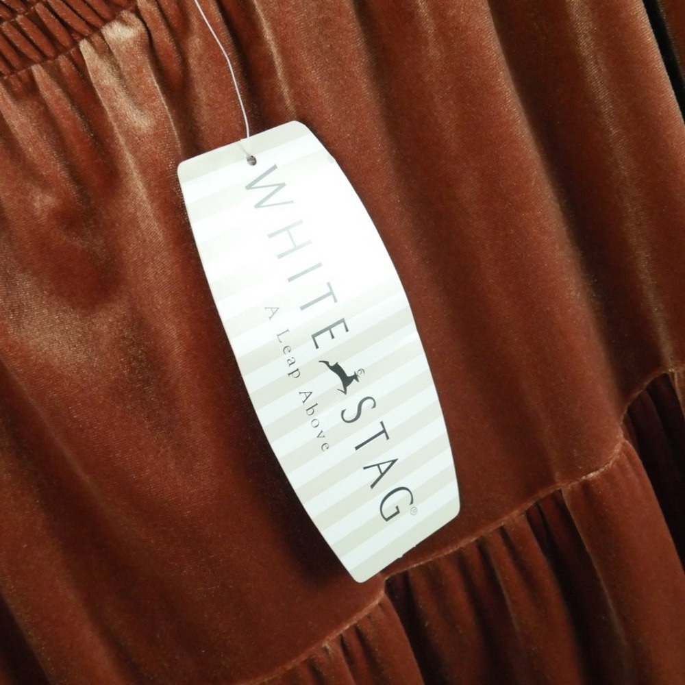 Vintage Y2K Rust Brown Velvet Tiered Midi Skirt Fairy Grunge NWT M Whimsigoth - Picture 6 of 7